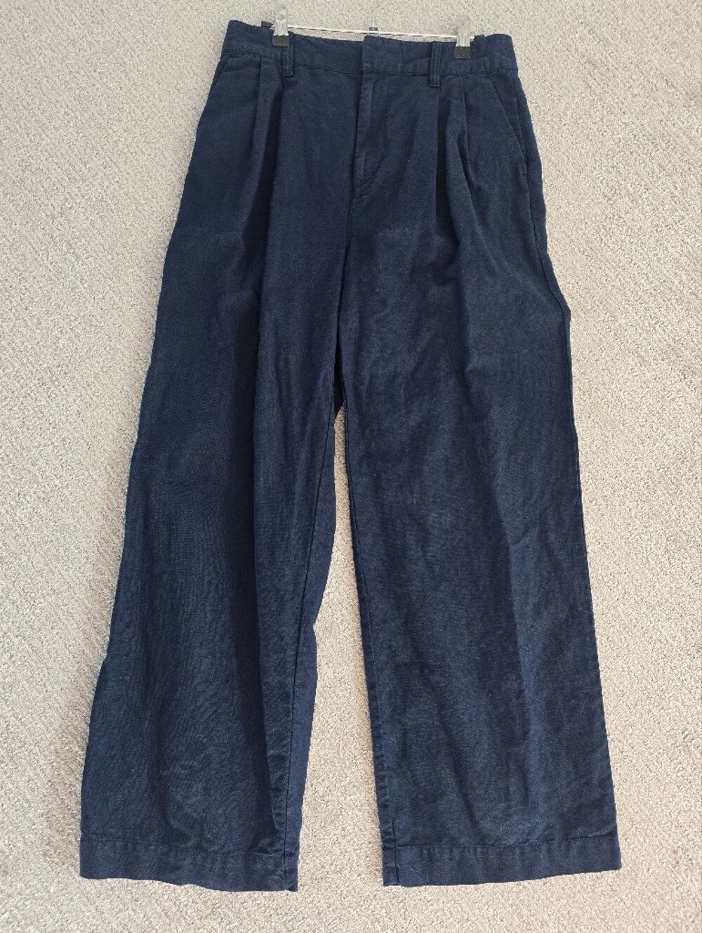 GAP Navy Linen Cotton Wide Leg High Rise Trousers Capsule Wardrobe Classic